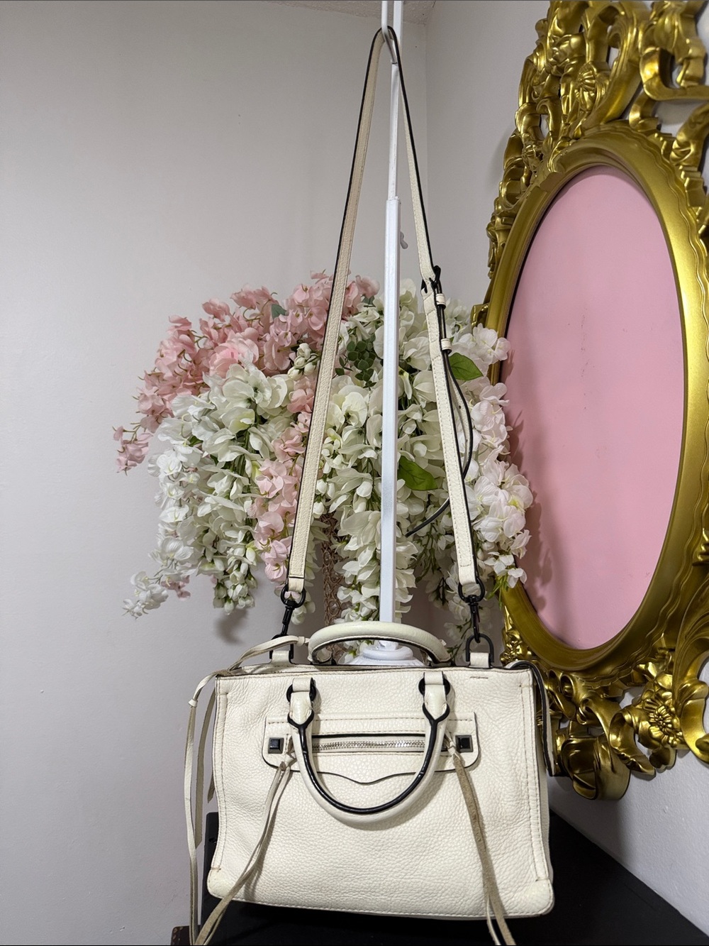 Rebecca Minkoff White Pebbled Leather Satchel with Removable Strap